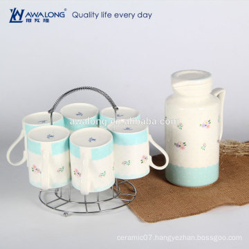 7pcs Pot And Mug Plain White Ceramic Tea Set, Promotional Antique Tea Set